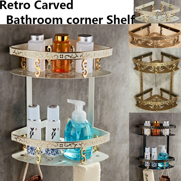 Carved Aluminum Alloy Bathroom Shelf Wall Mounted Basket Bathroom Handware Antique Gold Black White Bathroom Shelves Wish