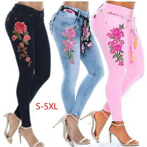 floral print jeans womens