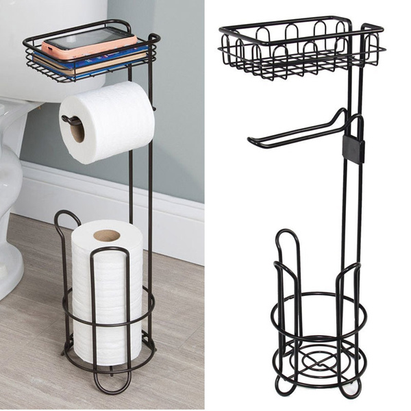 Metal Wire Toilet Paper Roll Holder and Tray Stand for Bathroom