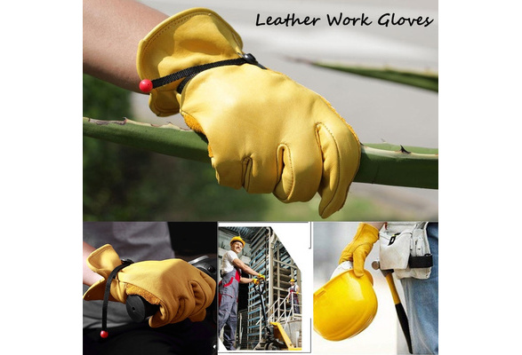 Men Cowhide Leather Work Gloves Mechanics Glove Security