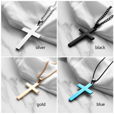 Christianity Titanium Steel Smooth Surface Cross Necklace Men's Jewelry Pendant Necklace Chain