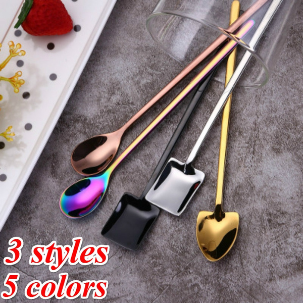 HOTWINTER Square Head Spoons, Round Head Flat Spoon Stainless