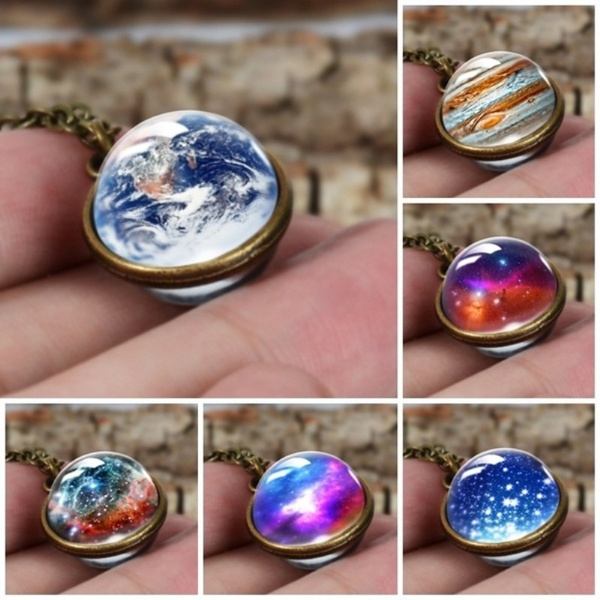 Dome Jewelry Solar System Necklace Galaxy Ball Planet Pendant Double Sided 