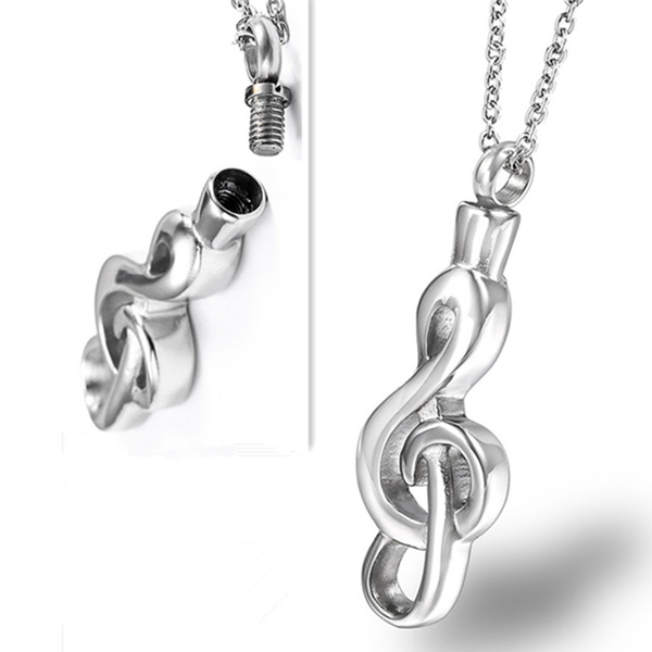 Music Note Cremation Necklace – Stainless Steel Memorial Pendant For Ashes With Funnel Kit