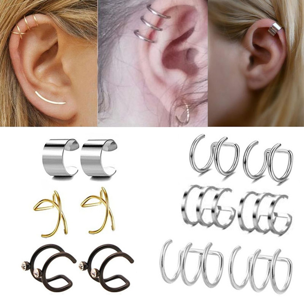 Editie seksueel galop 1Pair 6 Style.0*8mm Fake Helix Piercing Gold Black Double Ring Fake Ear Piercing  Fake Ear pircing Cuff Clip | Wish
