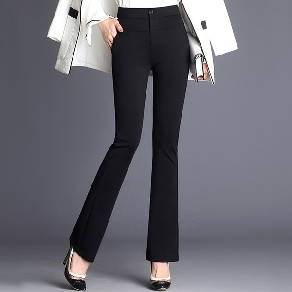 Spring Autumn Women High Waist Slim Fit Flared Pants OL Business Suit Trousers B