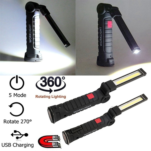 LED COB Rechargeable Work Light Magnetic Inspection Torch Flexible Cordless Lamp 