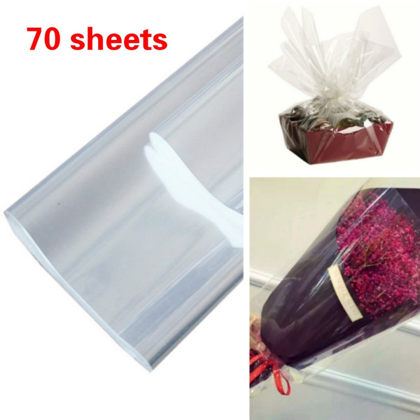 Unique Bargains Clear Flower Wrapping Paper 100 Pack Gift Wrapping 3.5 Mil  Thick Film Transparent 21 x 21