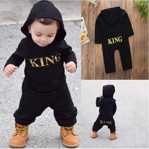 estafa Insistir píldora Newborn Kid Baby Boy King Infant Romper Jumpsuit Bodysuit Hooded Clothes  Letter Printed Outfit | Wish