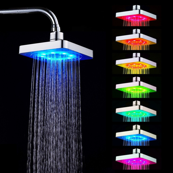 7 Color Changing LED Shower Head Romantic 6 Inch Water Sprayer Bath ...