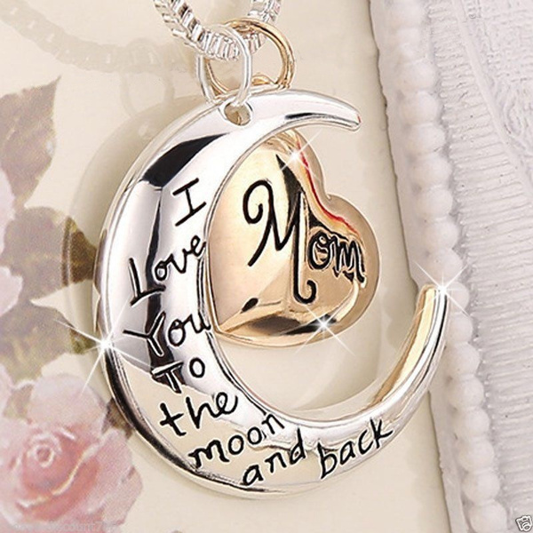 Rose Gold Heart & Moon Mom Necklaces Silver Xmas Gifts For Her Mum Mother Women Rose Gold Heart & Moon Mom Necklaces Silver Xmas Gifts For Her Mum Mother Women
