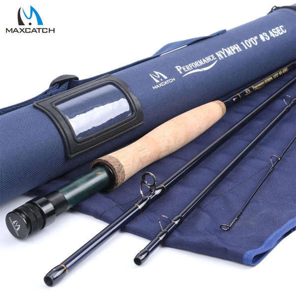 Maxcatch Performance Nymph Fly Fishing Rod 2/3/4WT 10/11FT 4 Section IM10  Carbon AAA+ Cork Handle Cordura Rod Tube