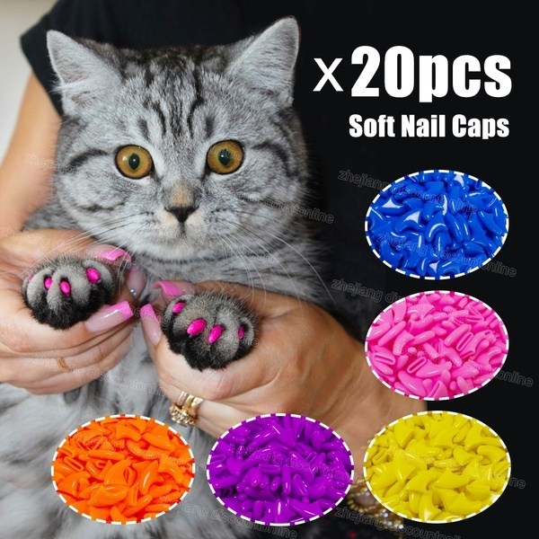 WILLBOND 200 Pieces 20 Color Cat Claw Caps with 10 Pcs Adhesive Glues and  10 Pcs Applicators Cat Claw Covers Cat Nail Tips with Instruction for Pets