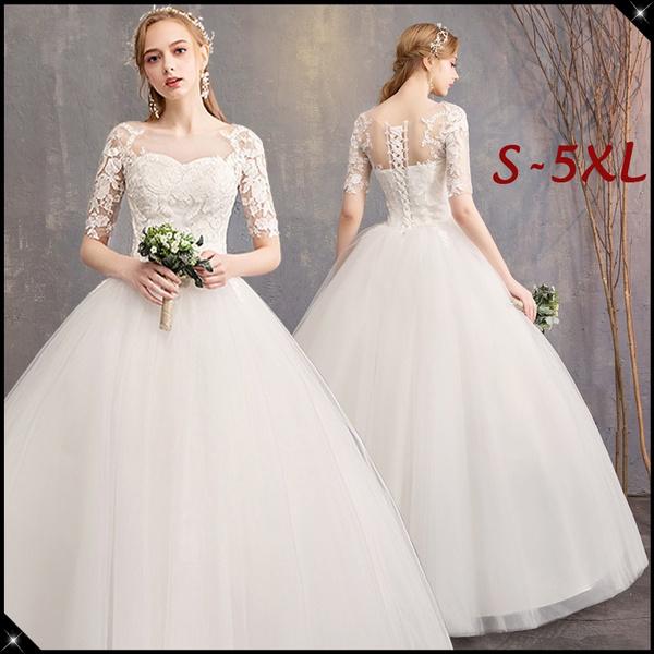 2019 New Women Fashion Wedding Dress Half Sleeve Elegant Bridal Dress Ladies Slim Fit Lace Wedding Gown Wish