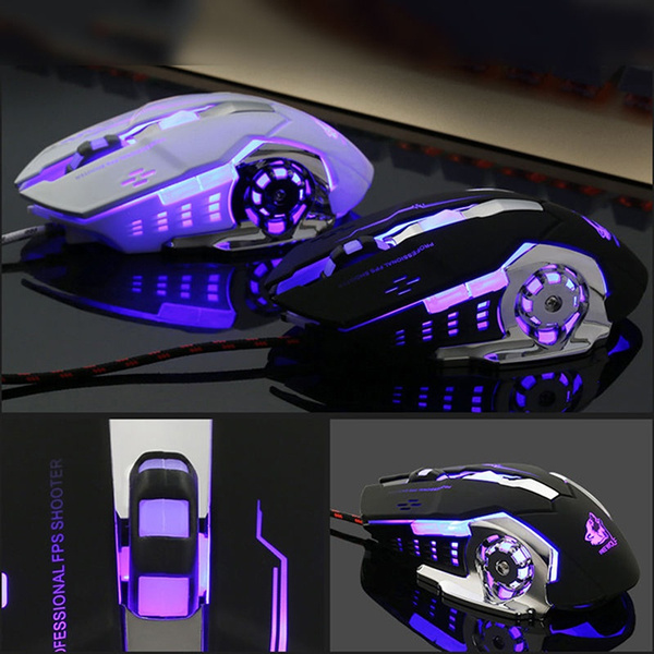 Wired LED Light 4000DPI Optical Usb Ergonomic Pro Gamer Gaming Mouse Metal Plate 