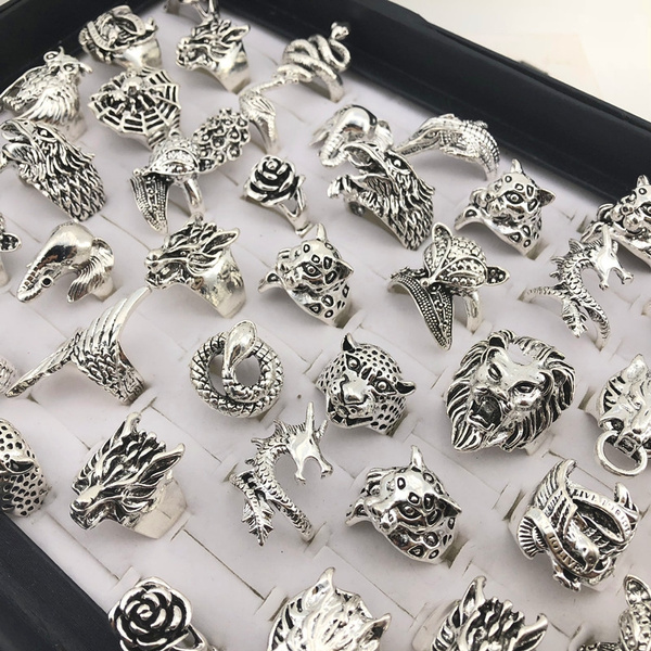 Wholesale 20pcs/Lots Retro Punk Animal Style Antique Silver Rings  Personality Jewelry Rings | Wish