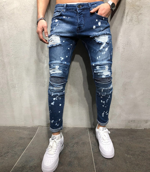 Jamickiki New Fashion Mens Casual Ripped Jeans Street Style Hole Denim ...