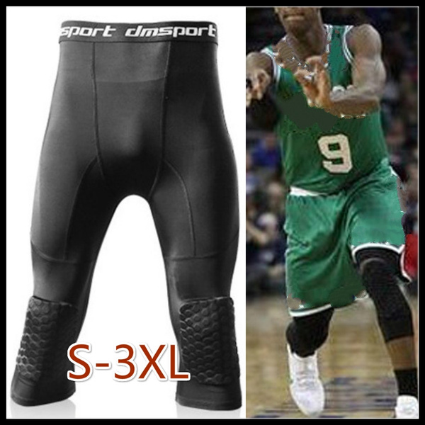 Sport Fashion Safety Anti-Collision Basketball Shorts Men Fitness Training  3/4 Leggings with Knee Pads Sports S-3XL Compression Trousers
