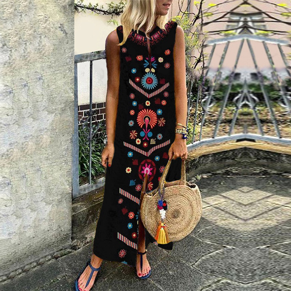 Summer Women Sleeveless Floral Long 