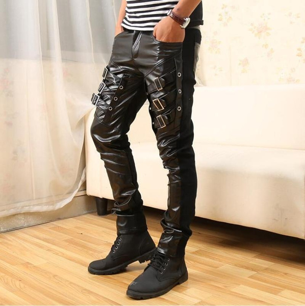 New Arrival Mens Korean Gothic Punk Fashion Faux Leather Pants PU