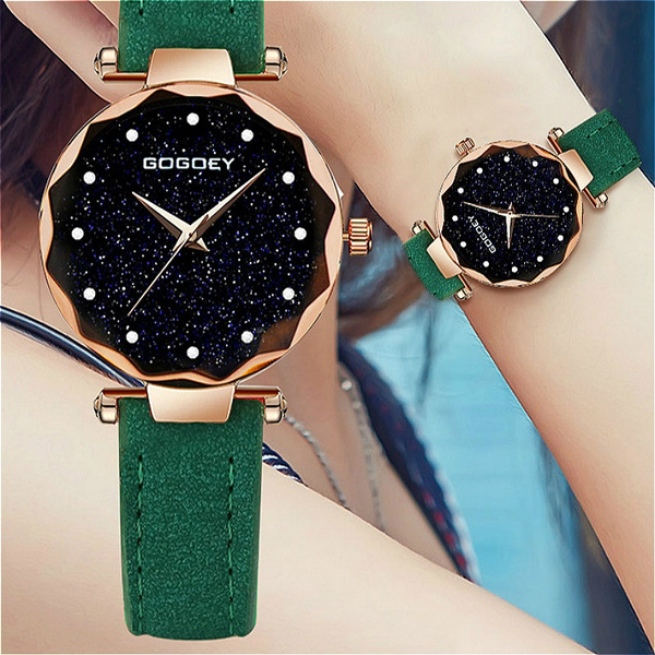 Romántico cielo estrellado elegante mujer marca moda casual cuero mujeres relojes  mujer lujo joyería cristal incrustaciones cuarzo reloj de pulsera | Wish