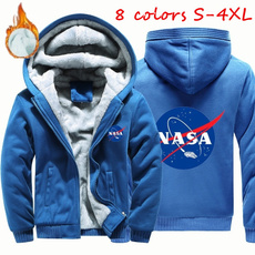 NASA Pattern Men's Autumn and Winter Warm Fleece Hoodie Cotton Zipper Thicken Jacket Coat