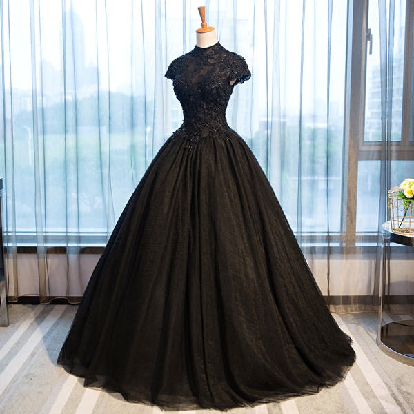 Charming Black Gothic Wedding Dresses High Neck Casamento Vintage ...