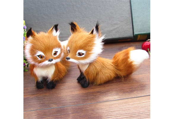 small cute simulation fox toy resin&fur fox yellow fox doll gift about 13x9x12cm 