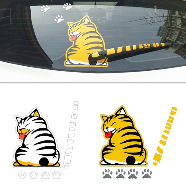 Reflective Car Stickers Cartoon Funny Moving Tail Naughty Cat Kitten  Stickers for Styling Window Wiper Decals Decor Rear Windshield | Wish
