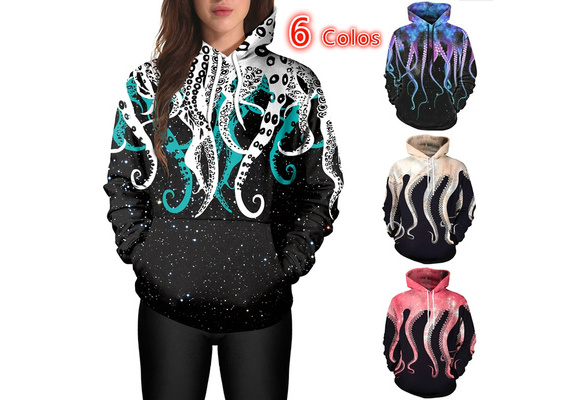 Octopus claw galaxy print drawstring hoodie hotsell