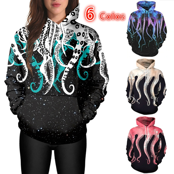 Octopus claw galaxy store print drawstring hoodie