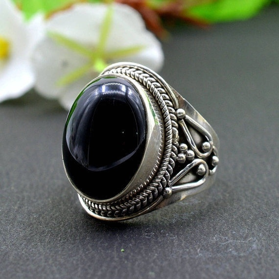 Black Onyx Ring 925 Silver Ring Friendship Ring Long Ring Unique Long Stone Ring Wish