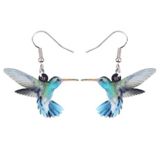 Acrylic Flying Voilet Sabrewing Hummingbird Bird Earrings Dangle Drop Fashion Animal Jewelry For Women Girls Kids