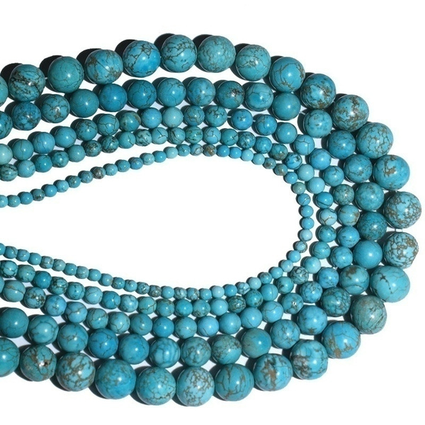 Perles de Pierre Turquoise Synthèse Reconstituée Boules 14mm Fil 39cm 26pc env