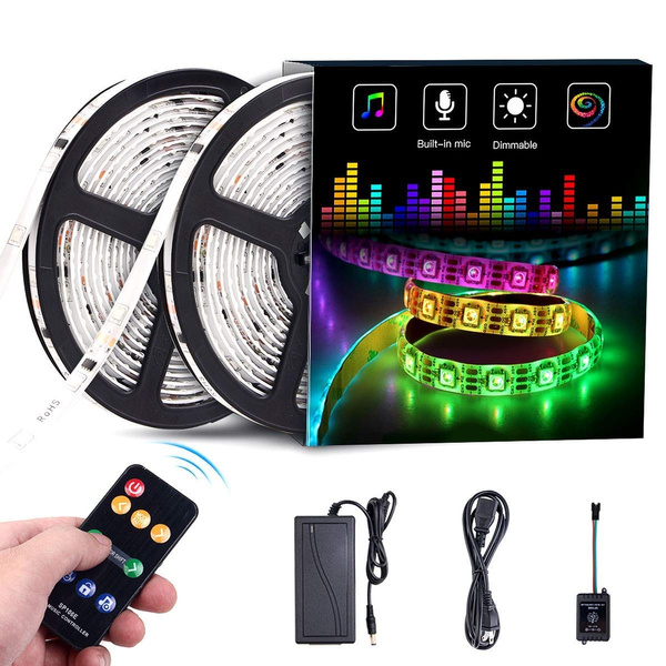 Color Music LED Strip Lights, 5050 12V 150 LED Built-in IC, 16.4ft Sync ...