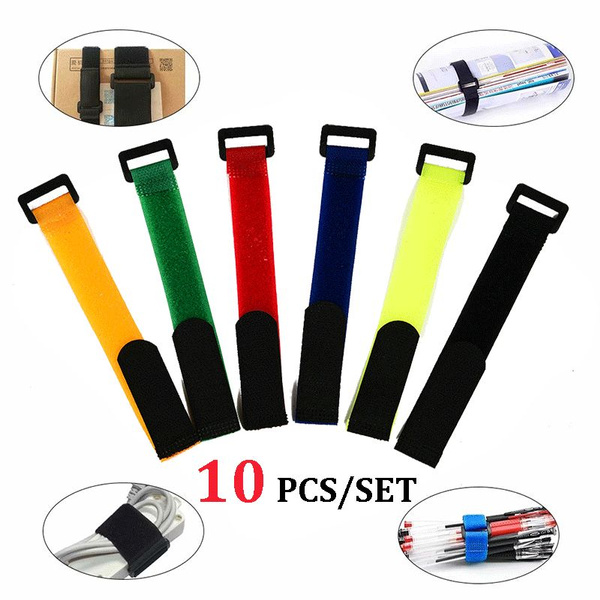 10pcs 2*20cm Reusable Velcro Strap Hook Loop Cable Cord Ties Fastener  Self-Gripping Velcro