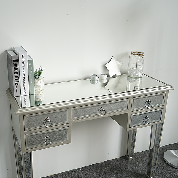 Mirrored Vanity Table Console Mirror, Black Mirrored Vanity Desk