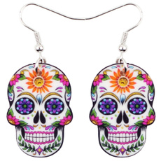 Acrylic Floral Halloween Skeleton Skull Earrings Dangle Drop Punk Fashion Jewelry For Women Girls Charms Gifts