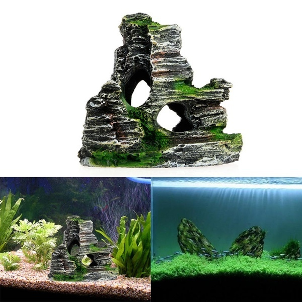 Mountain View Aquarium Rock Cave Tree Bridge Fish Tank Ornament Rockery ...