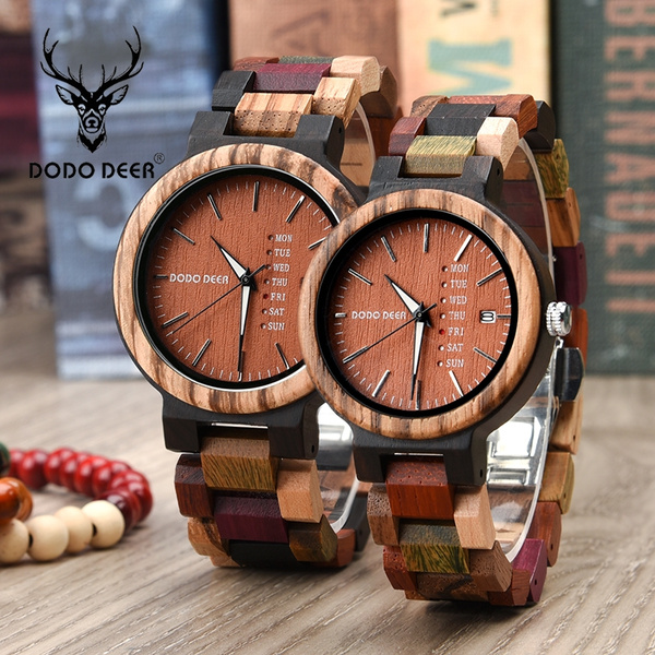 Buy DODO DEER Men's Wooden Watch Quartz Movement with 3 Sub-dial Date  Display Wood Stainless Steel Combined Business Casual Wristwatches  Personalized Engraved Wood Watches (Black) Online at Lowest Price Ever in  India |