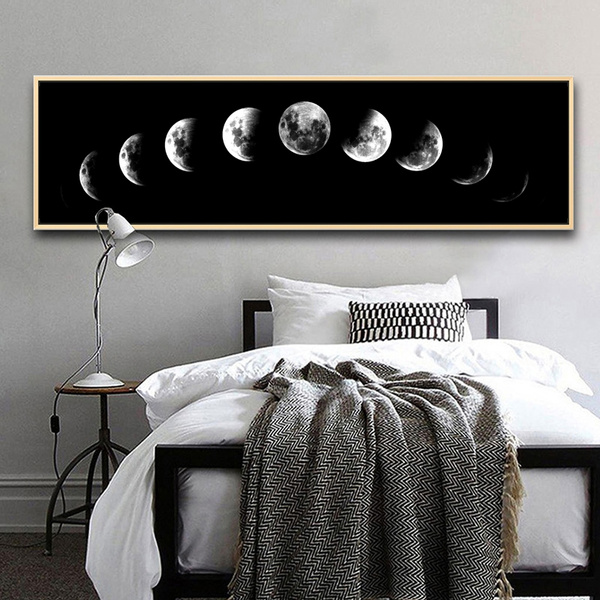 Moon Phases Art Black White Paint Silk Canvas Poster Wall Decor Unframed A524 