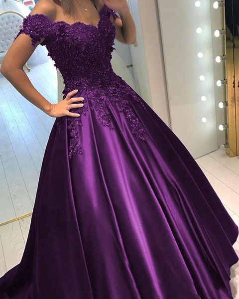 Dark Purple Sweetheart Neck Tulle Long Prom Dress A-line Ruffles Forma –  Okdresses