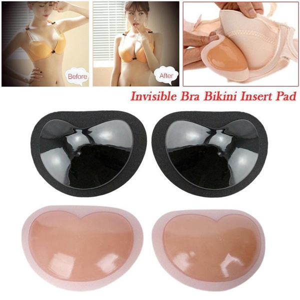 1Pair Removable Bikini Push Up Bra Insert Self-Adhesive Bra Pads Silicone  Triangle Pads