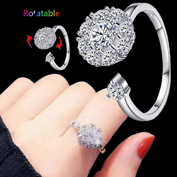 Monetair mechanisch Geladen Women Fashion Cubic Zircon Flower Rotating Spinner Ring Diamond Rhinestone  Opening Adjustable Rings Fashion Jewelry | Wish