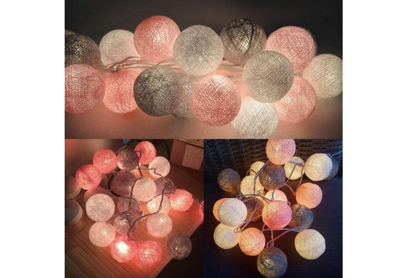 13ft Pink Cotton Ball Battery Operated 20 LED String Light Garland, Warm  White Light - Blush, Fuchsia, Pink