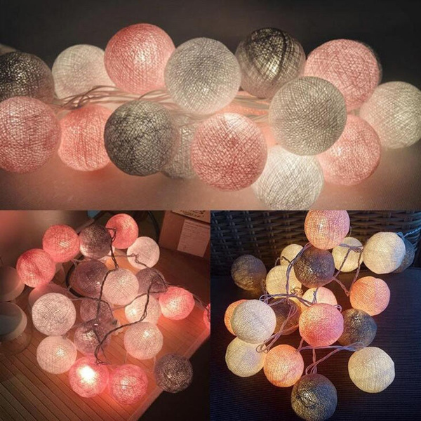 20 Cotton Ball String Fairy Night Lights USB LED Bulb Bedroom Party Xmas Decor 