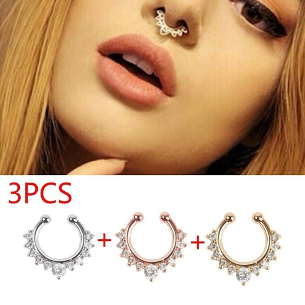 3Pcs Nose Ring Crystal False Nose Hoop 