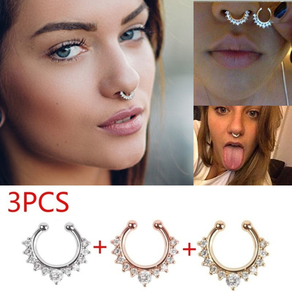 Details about   Men Women Fake Crystal Fashion Clip On Non Piercing Swirls Septum Nose Ring