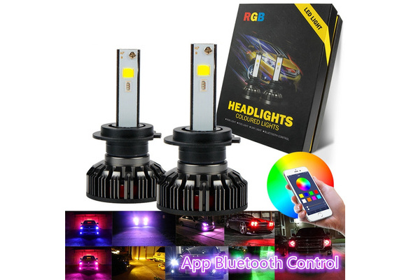 72 W LED RGB Bombilla Faros de control de la aplicación de teléfono H1 H3 H4 H7 H8 H11 9005 9006
