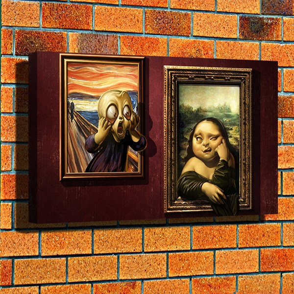 3D Visual Scream & Mona Lisa Funny poster Room bar wall decoration canvas  print / no frame /